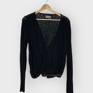 Urban Outfitters Wrap Knit Blouse | Medium Black Drapey Long Sleeve Minimalist